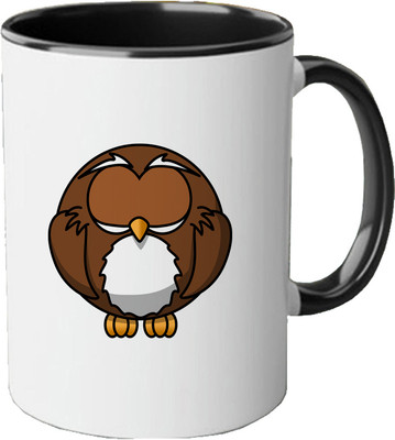 CHARMING Owl Printed Ceramic (CC001) Three Tone Black Ceramic Coffee Mug(350 ml)