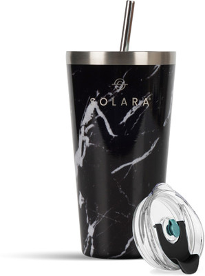 Solara Vacuum Insulated with Straw and Lid for Hot and Cold, Black Marble, Stainless Steel Tumbler(475 ml)