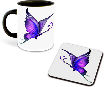FLEXERSTYLE NEW2025-Butterfly Lover Printed Black Coffee With Coaster-D1 Ceramic Coffee Mug(325 ml)