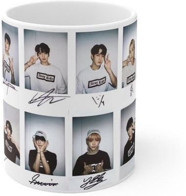 craft maniacs STRAY KIDS POLAROID ART PRINTED 330 ML WHITE MUG FOR STRAY KIDS GANG Ceramic Coffee Mug(350 ml)