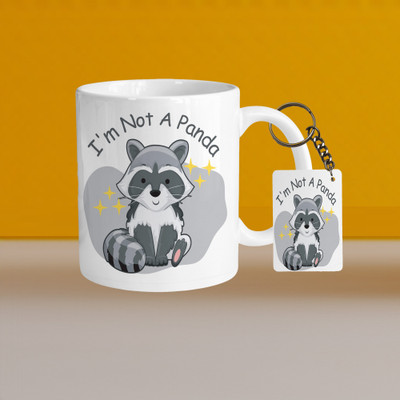 VM SHOPPING MALL 330ml Ceramic White Coffee - I m not a panda - WithRectangle Keychain Ceramic Coffee Mug(330 ml, Pack of 2)