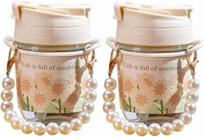 AANZIA PACK OF 2_Moti_Glass 0.2 Glass Coffee (350 ml, Pack of 2) Glass Coffee Mug(350 ml, Pack of 2)