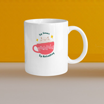 VM SHOPPING MALL Premium 330ml Ceramic White Coffee- sip smart sip refershing- Single Pack Ceramic Coffee Mug(330 ml)