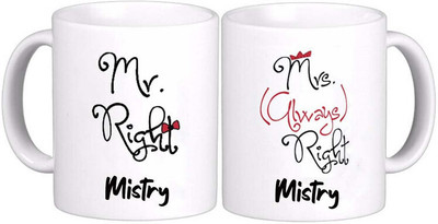 GNS Nation Romantic Mr & Mrs Mistry Couple Funny Anniversary Quote Love 202_GN Ceramic Coffee Mug(325 ml, Pack of 2)