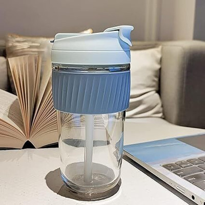 Coozico Glass Coffee & Juice Shaker with Lid & Straw Glass Coffee Mug(500 ml)