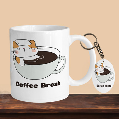VM SHOPPING MALL Coffee Break Rest R-O Ceramic Coffee Mug(330 ml, Pack of 2)