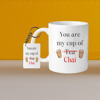 Hunter Studio 101_Perfect for Coffee and Tea - With Keychain VM You Are My Cup Of Chai L R Ceramic Coffee Mug(332 ml, Pack of 2)