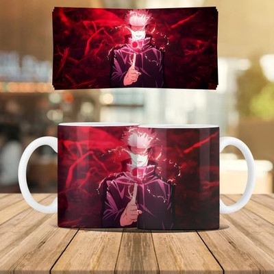 MITTRA Indiacraft Jujutsu Kaisen Gojo Red Printed Ceramic Coffee Mug(330 ml)