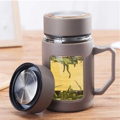 SUS Glass Tea with Lid and Handle Portable Heat-Resistant for Home and Office Glass Coffee Mug(500 ml)