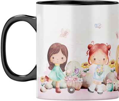 YuBingo Sweet Dreams - Adorable Girls Design, Black Inner & Handle Ceramic Coffee Mug(310 ml)