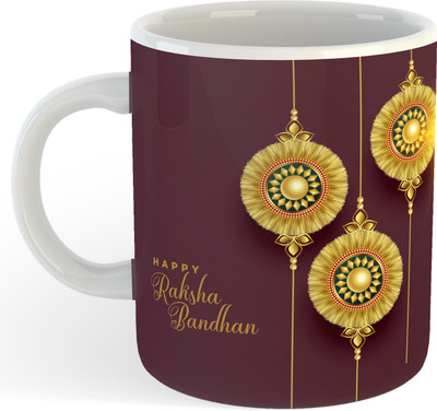 FLEXERSTYLE NEW2025_Best Gift For Brother & Sister, Happy Rakhi 180 Ceramic Coffee Mug(325 ml)