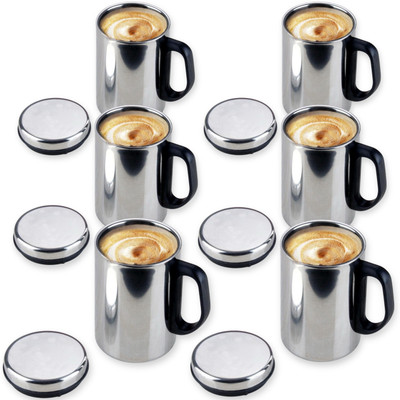 STEEPLE stainless steel insulated Tea coffee mug with lid | 350ml double wall travel cup Stainless Steel Coffee Mug(350 ml, Pack of 6)