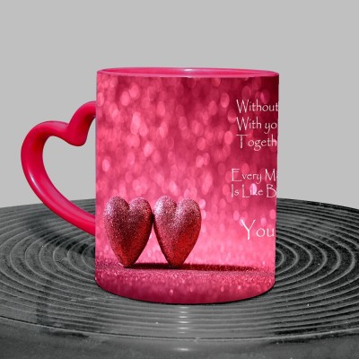 Murli Txtiles MTM You Are My Life Duel Heart Symbol Red Heart handle Three tone mug(350ml) Ceramic Coffee Mug(350 ml)