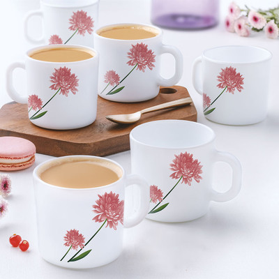 Larah by Borosil Nargis Opalware Coffee Mug(180 ml, Pack of 6)