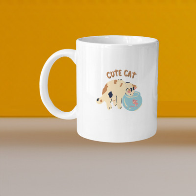 Hunter Studio 101_Perfect for Coffee and Tea - Single Pack VM Cute Cat L Ceramic Coffee Mug(328 ml)