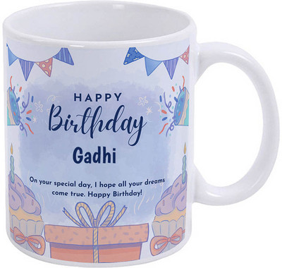 GIFTUATION Happy Birthday Gadhi / Gift for Birthday Ceramic Coffee Mug(325 ml)