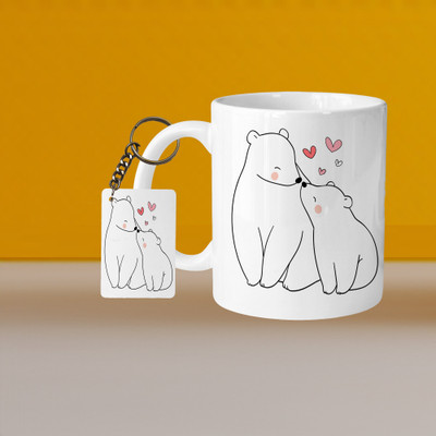 Printhorizon 101_Perfect for Coffee and Tea - With Keychain VM Bear L R Ceramic Coffee Mug(332 ml, Pack of 2)
