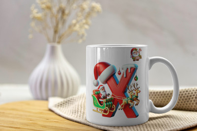 V Kraft Christmas theme Alphabet coffee mug, Gift for Anyone On Xmas & New Year | X | Ceramic Coffee Mug(330 ml)