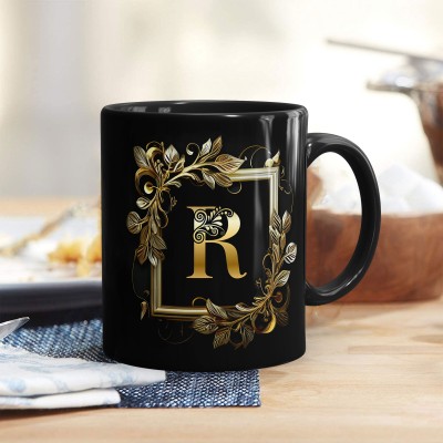 Gift Arcadia Golden Flower Letter R printed coffee mug Ceramic Coffee Mug(330 ml)