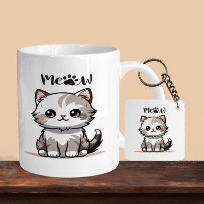 AG MALL 101_Meow Cat R-S Ceramic Coffee Mug(330 ml, Pack of 2)