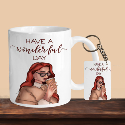 VM SHOPPING MALL Have A Wonderful Day R-R Ceramic Coffee Mug(330 ml, Pack of 2)