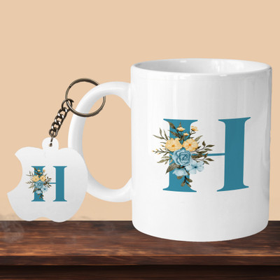 VM SHOPPING MALL H Letter 01 L-A Ceramic Coffee Mug(330 ml, Pack of 2)