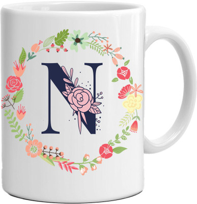 Acrebees Name First Letter N Printed On, Name Printed Coffee For Gifting Purpose Ceramic Coffee Mug(350 ml)