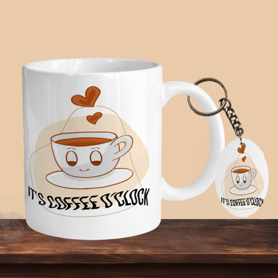 VM SHOPPING MALL It’S A Coffe O Clock R-O Ceramic Coffee Mug(330 ml, Pack of 2)