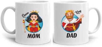 V Kraft Best mom dad Ever Unique dad mom Quote Printed Stylish Coffee /11 Ceramic Coffee Mug(330 ml, Pack of 2)