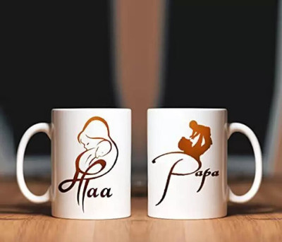 Yashukraft MAA & PAPA ( Best Gift ) Ceramic coffee 325ml Ceramic Coffee Mug(325 ml, Pack of 2)