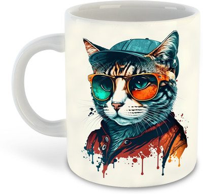 FLEXERSTYLE NEW2025-CSK Cat Lover White Ceramic Coffee Cup & -D28 Ceramic Coffee Mug(325 ml)