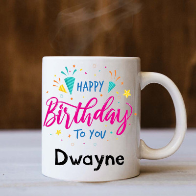 badri creations Happy Birthday Dwayne White Coffee Ceramic Coffee Mug(350 ml)