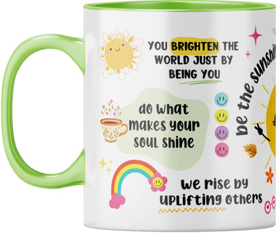 YuBingo Happy Thoughts - Motivational Gift, Light Green Inner & Handle Ceramic Coffee Mug(310 ml)