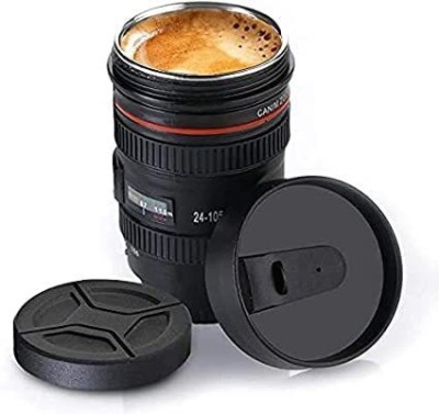 Fulkiza GURU - Camera Lens Plastic Shaped Coffee with Lid, 350 ml, Black (Mug_009) Carbon Steel Coffee Mug(250 ml)