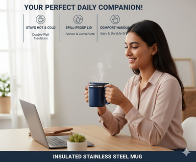 THE SR BRAND M Coffee Stainless Steel, Plastic Coffee Mug(300 ml)