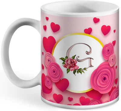 RB Point Letter G Name Initial Alphabet Printed Coffee 325ml Ceramic Coffee Mug(322 ml)