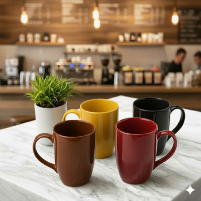 Plakasha creations Ceramic Conical Glossy Multicolor Milk/Coffee For Gifting,Birthday,festival Ceramic Coffee Mug(350 ml, Pack of 4)