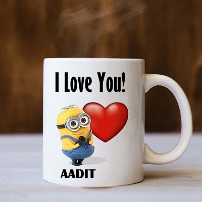 badri creations I Love You Aadit White Ceramic Coffee Mug(350 ml)