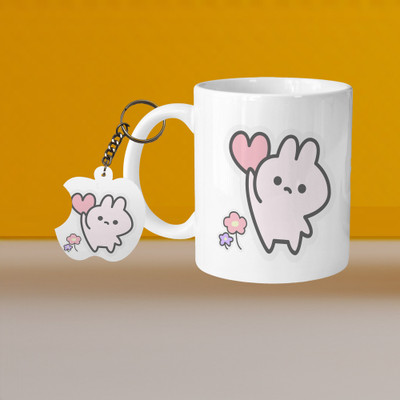 Printhorizon 101_Perfect for Coffee and Tea - With Keychain VM Teddy L A Ceramic Coffee Mug(329 ml, Pack of 2)