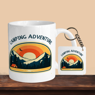 VM SHOPPING MALL Camoing Adventure R-S Ceramic Coffee Mug(330 ml, Pack of 2)