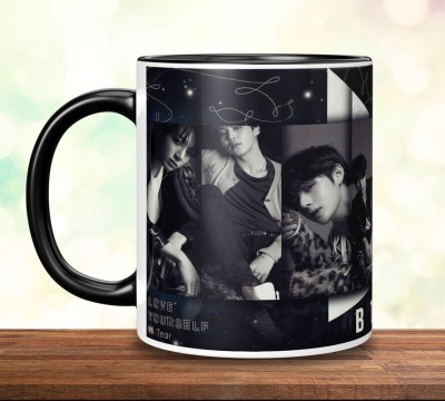 TrendoPrint BTS Printed 3 Black Tone Coffee For Girls Boys Friends & Loved Ones-3BTM07 Ceramic Coffee Mug(350 ml)