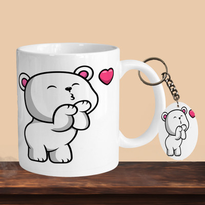 VM SHOPPING MALL Teddy R-O Ceramic Coffee Mug(330 ml, Pack of 2)