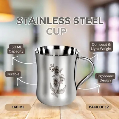 CHARWICK 4WICK Flower Design Stainless Steel Coffee Stainless Steel Coffee Mug(161 ml, Pack of 12)