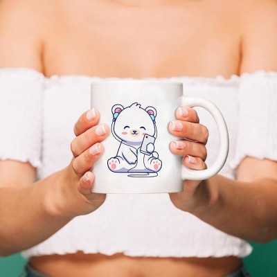 The Decor Lane Panda with Earphone Printed for Girls, Couple, Valentines Day Tea and Coffee Ceramic Coffee Mug(350 ml)