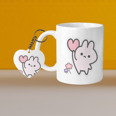 VM SHOPPING MALL Perfect for Coffee and Tea - With Keychain VM Teddy L H Ceramic Coffee Mug(330 ml, Pack of 2)