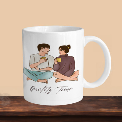VM SHOPPING MALL Quality Time R Ceramic Coffee Mug(330 ml, Pack of 2)