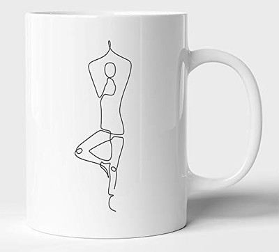 craft maniacs YOGA AASAN 330 ML WHITE TEA/ COFFEE MUG FOR FITNESS LOVERS Ceramic Coffee Mug(300 ml)