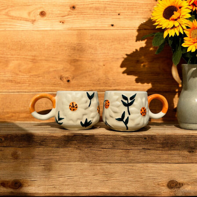 Acadore Sunflower Blooms Ceramic Coffee Mug(250 ml, Pack of 2)