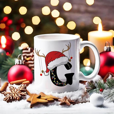 MaddockCorp Christmas Alphabet G White Printed Ceramic Coffee Mug(350 ml)