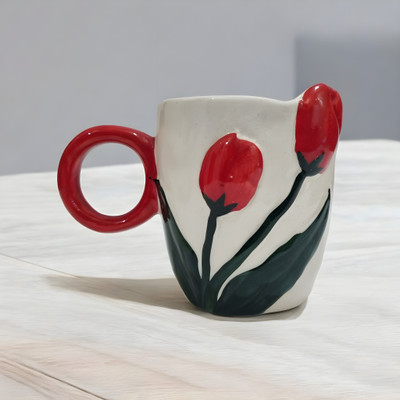 Boncel Red Tulip M-13 Ceramic Coffee Mug(350 ml)